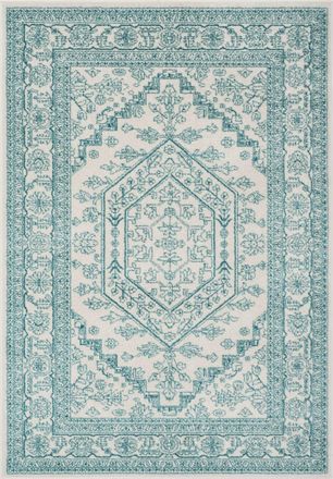 Safavieh Alfombra medall&oacute;n de polipropileno blanco/azul, 122 x 183 cm