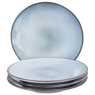 Beliani Beliani - Conjunto De 4 Platos Llanos Grandes De Gres Caol&iacute;n Para Postres Artesanal Acabado Esmalte Reactivo Azul Claro Juniper