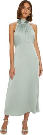 Oasis Satin Halter Neck Midi Bridesmaid Dress in Sage at Nordstrom, Size 10