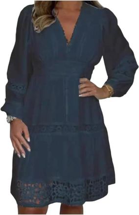 Generic Womens Vintage Hollow Out Lace V-Neck Dress, Plus Size Dresses for Curvy Women, White Dress Women (Dark Blue,5XL)