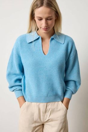 Lilla P Keyhole Ribbed Sweater In Mystic Blue