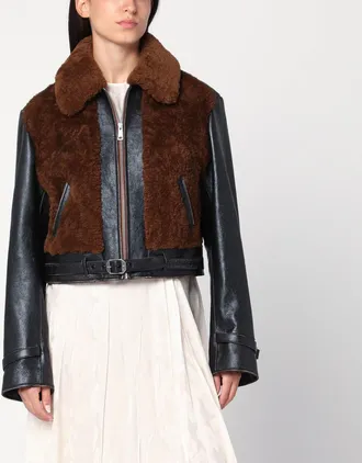 Prada Giacca nera in pelle e montone