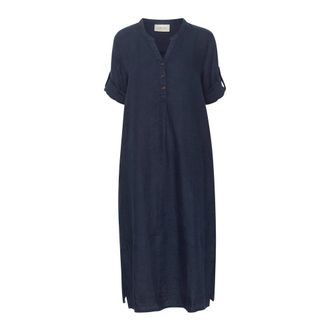 Cream Blauwe Caftan Jurk met V-Hals - Dames - Casual kleedjes - Blauw - XS - Linnen - Kleedjes