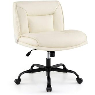 Costway Sedia da ufficio con ruote, similpelle senza braccioli, schienale e seduta ampi, altezza regolabile, sedia girevole a 360&deg;, beige