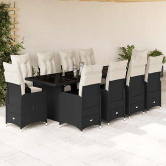 vidaXL Set De Mesa Y Sillas De Jard&iacute;n Y Cojines 11 Pzas Rat&aacute;n Pe Negro Vidaxl
