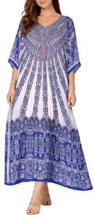 Ranee&rsquo;s Filigree Print V-Neck Maxi Caftan in Blue at Nordstrom Rack
