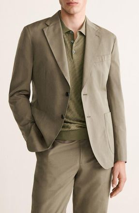 Mango Slim Fit Cotton & Wool Jacket in Khaki Green at Nordstrom, Size 42