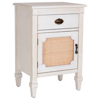 Wanderlust Deco Mesita de madera lacada y rejilla con 1 caj&oacute;n 46 x 36 x 68h cm