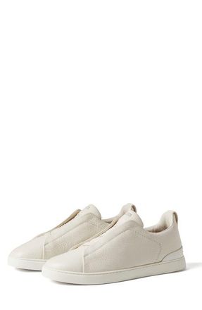 Ermenegildo Zegna Triple Stitch Deerskin Leather Slip-On Sneaker in White at Nordstrom, Size 10.5Us