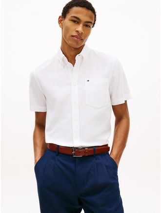 Tommy Hilfiger Mens Regular Fit Dyed Cotton-Linen Shirt - White - XXL