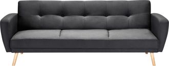 Beliani Sof&aacute; Cama Tapizado En Tela Negra 3 Plazas Patas De Madera Estilo Minimalista Moderno Florli