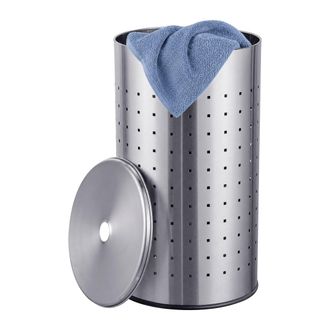 Relaxdays Relaxdays, Cesto Para Ropa Sucia Con Tapa, Acero Inoxidable, 42 L, (al X D): 55 X 31 Cm, Con Agujeros, Plateado