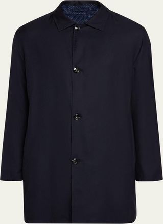 Kiton Mens Wool and Silk Birdseye Reversible Raincoat