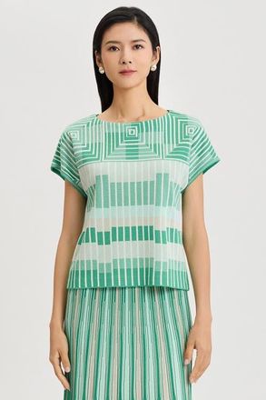 Ming Wang Geometric Jacquard Soft Knit Top in Kelly Green/euca/lime/ivory at Nordstrom, Size X-Small P