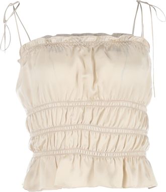Reformation Viviana Ruffled Smocked Camisole Top in Ivory Silk