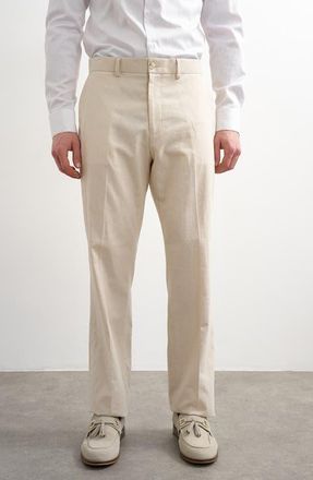 Topman Linen Blend Straight Leg Pants in Stone at Nordstrom, Size 32