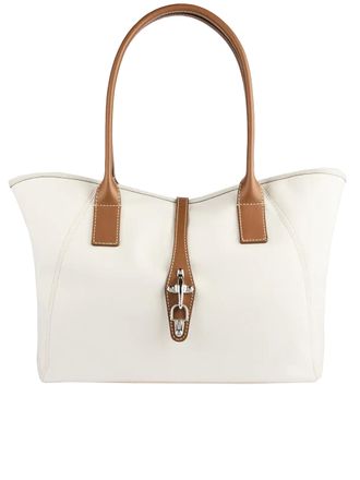 Fay Structured White Tote Brown Leather Trim