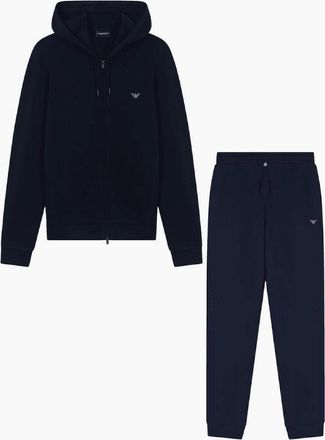 Emporio Armani Mens Embroidered Logo Navy Zip Up Hoodied Tracksuit - Size: 36
