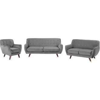 Beliani Living Room Set 6 Seater BODO Velvet Grey