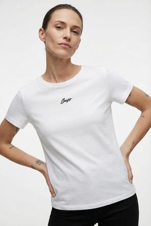 Boss Orange by Hugo Boss T-Shirt BOSS ORANGE Elove Embro Premium Damenmode, Damen, Gr. XL (42), wei&szlig; 100, Single Jersey, Obermaterial: 100% Baumwolle, unifarben, schmal normal