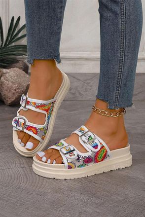 Azura Exchange Geborduurde Platte Sandalen met Dubbele Sluiting