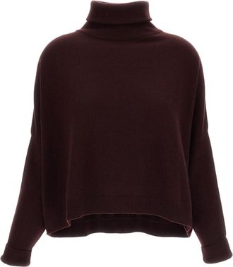 Dusan Burgundy Oversized Asymmetric Pure Cashmere Turtleneck Sweater