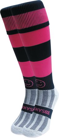 Wackysox Navy Blue and Pink Hoop Rugby Socks, Sports Socks for Men and Women, Mens Work Socks, Mens Socks, Perfect Socks for Riding, Football, Running, Hockey 