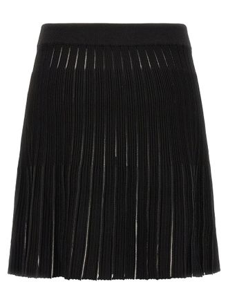 Balmain Pleated Flared Knit Skirt - Black