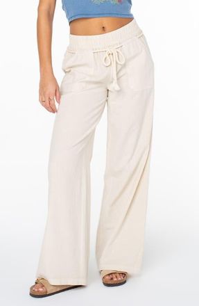 Roxy Paddle On Drawstring Cotton & Linen Pants in Pumice Stone at Nordstrom, Size Xx-Large