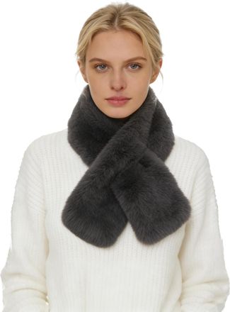 Lina & Lily Faux Fur Pull-Through Womens Winter Collar Scarf Neck Warmer Rectangle Fluffy (Dark Grey)