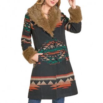 Panhandle Denim Border Print Coat In Blue Multi
