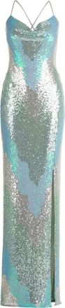 Vera Mont Kleedjes, Dames, Blauw, L, Paillet Avondjurk met Mesh Inzetstukken
