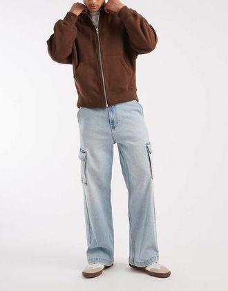 Hollister Jeans cargo super ampi lavaggio azzurro-Blu