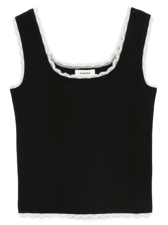 Sandro square-neck cotton top - Black