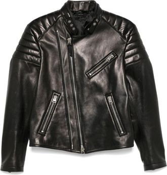 Tom Ford leather zipped biker jacket - men - Cotton/Cupro/Ovine Leather (top grain)/Polyester - 50 - Black