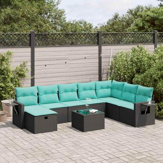 vidaXL Vidaxl Set De Sof&aacute;s De Jard&iacute;n Con Cojines 9 Pzas Rat&aacute;n Sint&eacute;tico Negro
