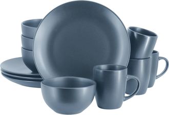Gibson Home Everyday Plus 12 Piece Round Stoneware Dinnerware Set in Blue