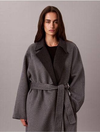 Calvin Klein Womens Melange Wool Blend Wrap Coat - Grey - XL