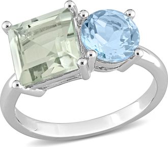 Mimi & Max 3 4/5 CT TGW Octagon Green Quartz and Sky Blue Topaz Ring in Sterling Silver