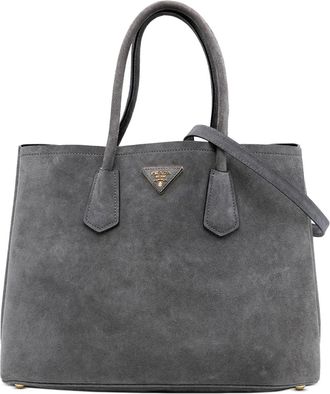 Prada 2000-2025 Medium Scamosciato Double satchel - Grigio