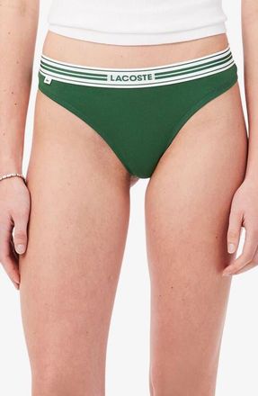 Lacoste High Waist Stretch Cotton Jersey Thong in Green at Nordstrom, Size Xx-Small