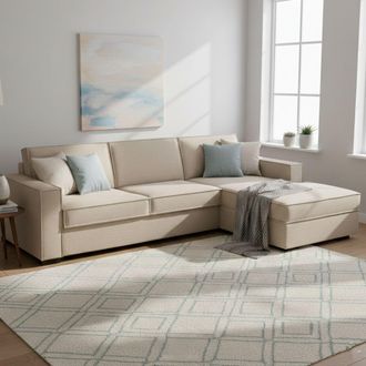 Talamo Italia Sofa Cama Adelia, Sof&aacute; De Esquina, 100% Made In Italy, Sof&aacute; Con Apertura Giratoria, Pen&iacute;nsula Contenedor Derecha, Con Reposabrazos Delgados, Cm 260x95