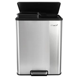 Elama 60 Liter 2 Compartment Large 8 Gallon Split Stainless Steel Step Trash Bin with Slow Close Mechanism in Silver at Nordstrom