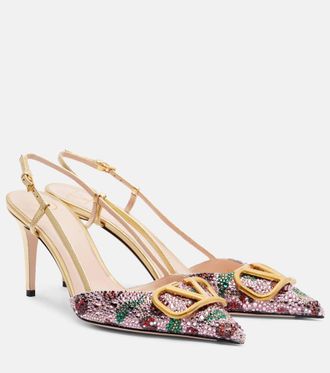 Valentino Garavani VLogo 80 embellished leather slingback pumps