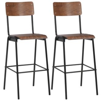 vidaXL Vidaxl - Taburetes De Cocina 2 Uds Madera Contrachapada Y Acero Marr&oacute;n