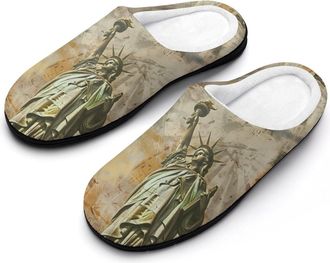 Generic Vintage New York Statue of Liberty1 Funny Mens Cotton Slippers Soft Non-Slip Rubber Sole House Slipper Indoor Outdoor