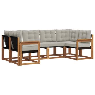 vidaXL Set Di Divani Da Esterno 6 Pz Naturale E Grigio Chiaro Vidaxl