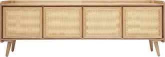 Miliboo Mueble Tv De Madera Clara Fresno Y Rejilla De Rat&aacute;n L200 Cm Elsy