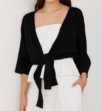 Autumn Cashmere Dolman Tie Front Sweater Top In Black