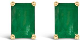 House of Brilliance 14K Gold 6x4MM Emerald Shaped Gemstone Solitaire Stud Earrings in Green Emerald | Yellow at Nordstrom